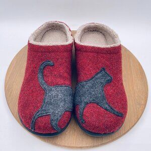 L L Bean Shoes Womens 11 Red Wool Fleece Lined Slippers Black Cat